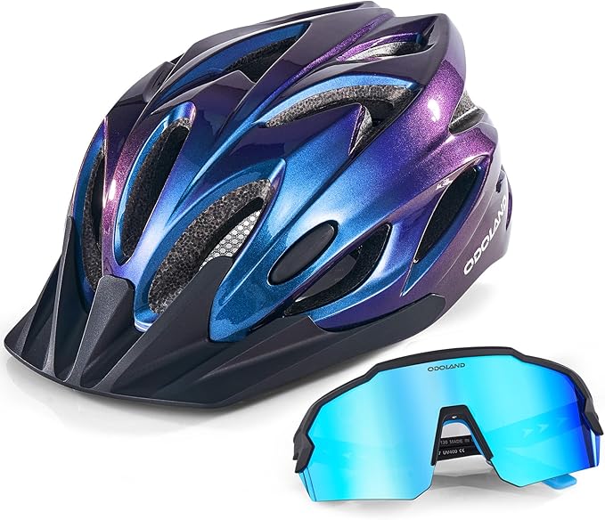 Odoland Adult Bike Helmet and Cycling Sunglasses Set for Men & Women, Safety Certified Bicycle Helmet with UV Protection Glasses for Mountain, Skating, Road, City Commuting & Outdoor Riding