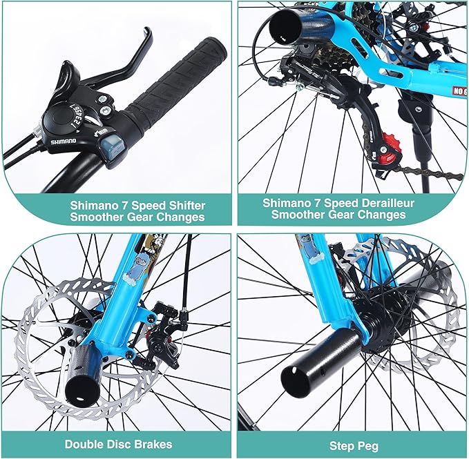 Freestyle Teen Bike Double Disc Brakes 26 inch BMX Bike High-Aluminum/Carbon Steel Frame, for for Teen Bike and Adult Bikes, with 2 Pegs, Bicycles for Men and Women, Multiple Colors
