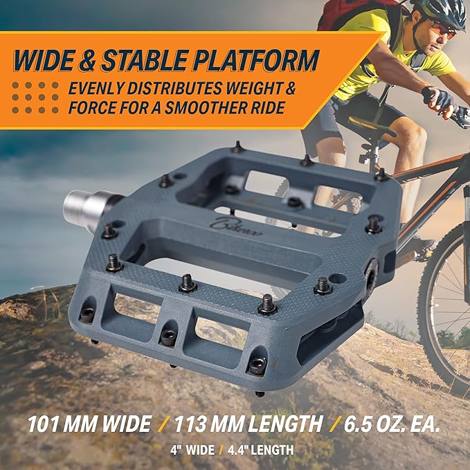 Bikeroo Black Light Up Mountain Bike Pedals for Night Morning, MTB Platform w/Grip Pins, All Metal Construction, 9/16" Spindle