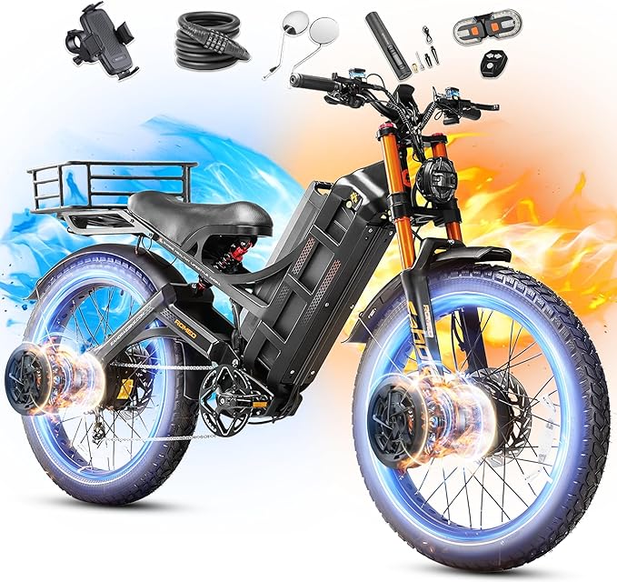 eAhora 2026 Romeo Pro3/2 50/46Mph Ebike 5600/4000W Dual Motor 200+Miles Electric Bike for Adults, 52V/70Ah 60V/80Ah Long Range 26 * 4.0" Fat Tire Full Suspension Electric Mountain Bike