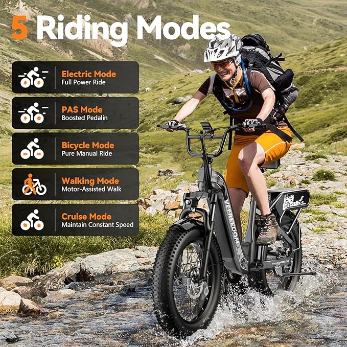 1500W Motor Electric Bike for Adults 80 Miles 30MPH Ebike 20" x 4 Fat Tire 48V 20Ah Removable Battery Mountain E Bike Commuter Front Suspension Bicycles Men Women