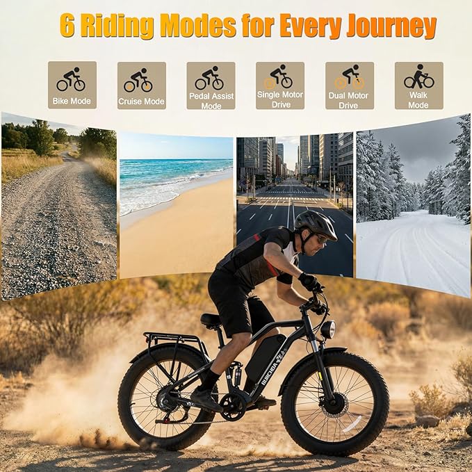 2026 Upgraded Dual Motors AWD Electric Bike for Adults 5000w/3000W/1500W Motor Dirt Ebike 40MPH/30MPH 52V/48V 30Ah/20Ah Battery Up to 90 Miles Long Range 26" Fat Tire Bicycle for Commute Mountains