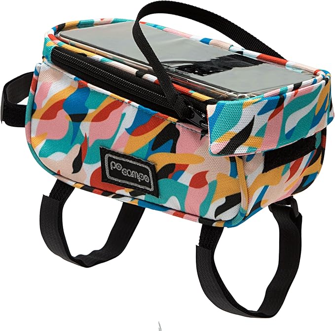 Po Campo Bike Phone Bag – Tussey Phone Holder for Bicycles – Top Tube Bag for Cycling - Waterproof Fabric Colorful Bike Pouch Storage for Women and Men (Waves)