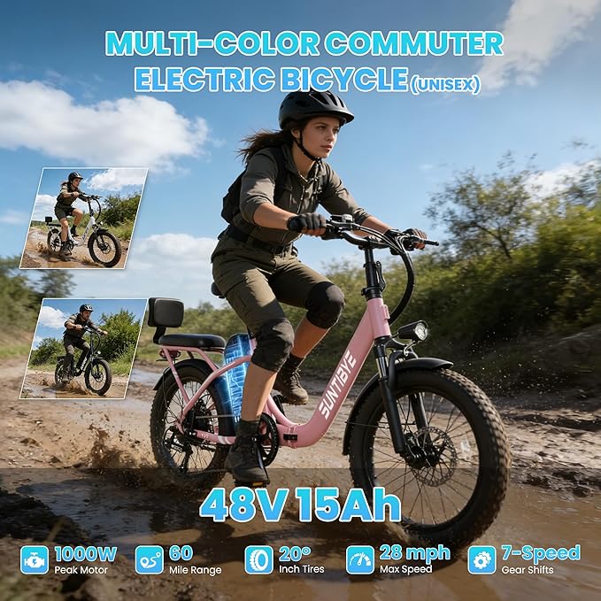 Electric Bike for Adults and Teens, Ebike, Electric Bicycle Mountain Dirt Bike Fat Tire Electric Bike, Multi-Funtional Bike for Work, School, Commute, Off-Road