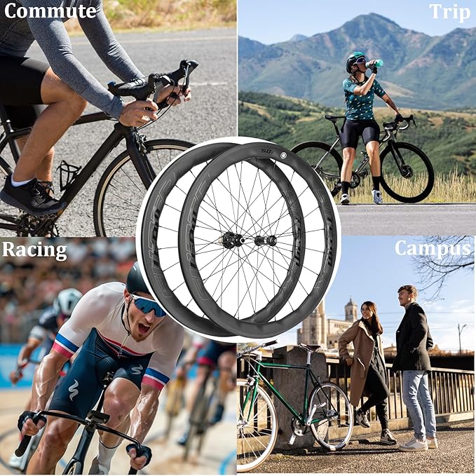 Superteam Carbon Wheelset 700c Rim V Brake 50mm Depth 25mm Width Road Bike Wheels Matte Finish, Tubeless Ready Support for 8-12 Speed Clincher & Tubeless