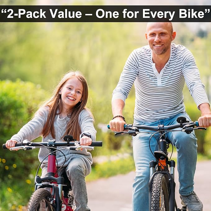 2 Pack Bike Bells for Adults, Loud Crisp Clear Sound, Durable Aluminum Alloy, Bicycle Bell for Adult Bikes, Easy to Install Cycling Accessories for Mountain Road and Commuter Safety
