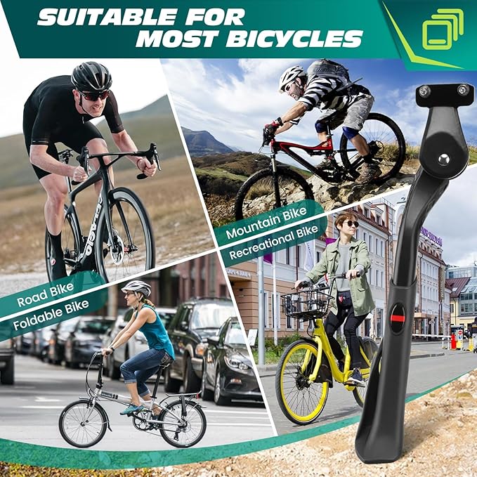 Bike Kickstand 24" to 29" Heavy Duty Adjustable Rear Mount Aluminum Alloy Bicycle Kickstand for Electric Mountain Road Adult Bikes 2 Holes