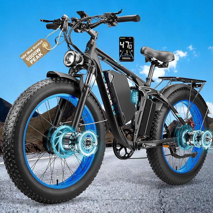 9000W Peak Dual Motor Ebike for Adults 47 MPH Fast ElectricBike, 58V Max Output 1972 Wh Up to 105 Miles Ebikes,24" Fat TireE-Bike,Full Suspension Electric Bicycle for Mountain Commuter Snow