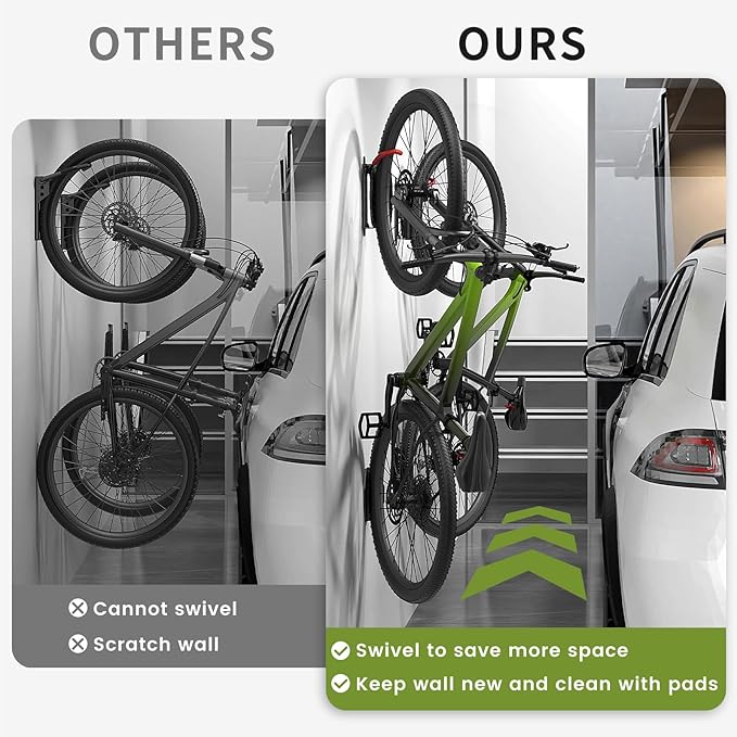 Housolution Swivel Bike Wall Mount [4 Pack], 150° Swivel Holds up to 66lbs Vertical Bike Rack Wall Hanger, Bike Hangers for Garage, Mountain Bike Wall Mounts, Bicyckle Storage Rack for Garage