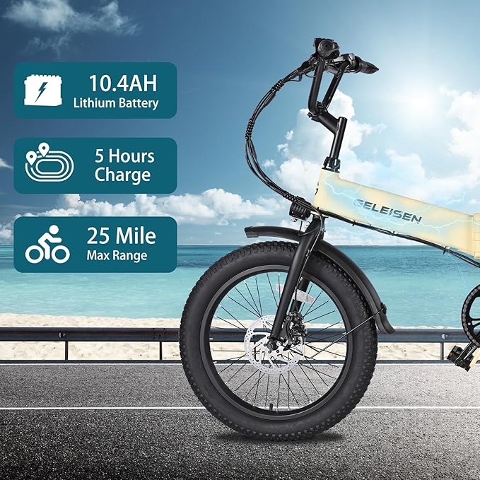 Folding Electric Bike for Adults, 20"×3.0 Fat Tire Electric Bicycle, 374.4Wh Battery Ebike, 20MPH Electric Cargo Bike with LCD Color Display & 6 Speed Gears (Fits for 5'0"+)
