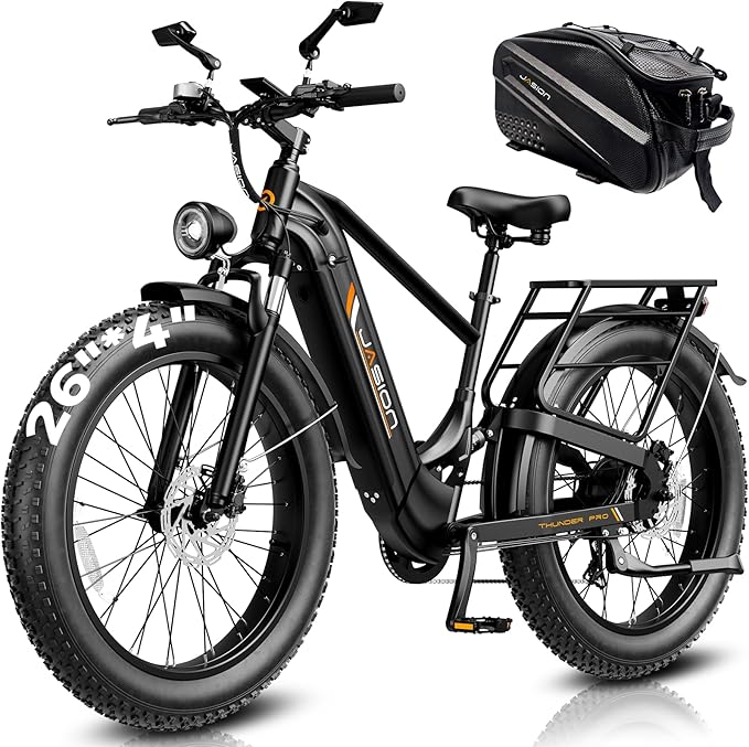 Jasion Thunder/PRO/ST Electric Bike,2000W/1800W Peak Ebikes for Adults,26''Fat Tire Best Ebike for Men,90/80 Miles with 1040Wh/864Wh Battery,35/30+MPH Max Speed Bicycles,500/400LB Capacity