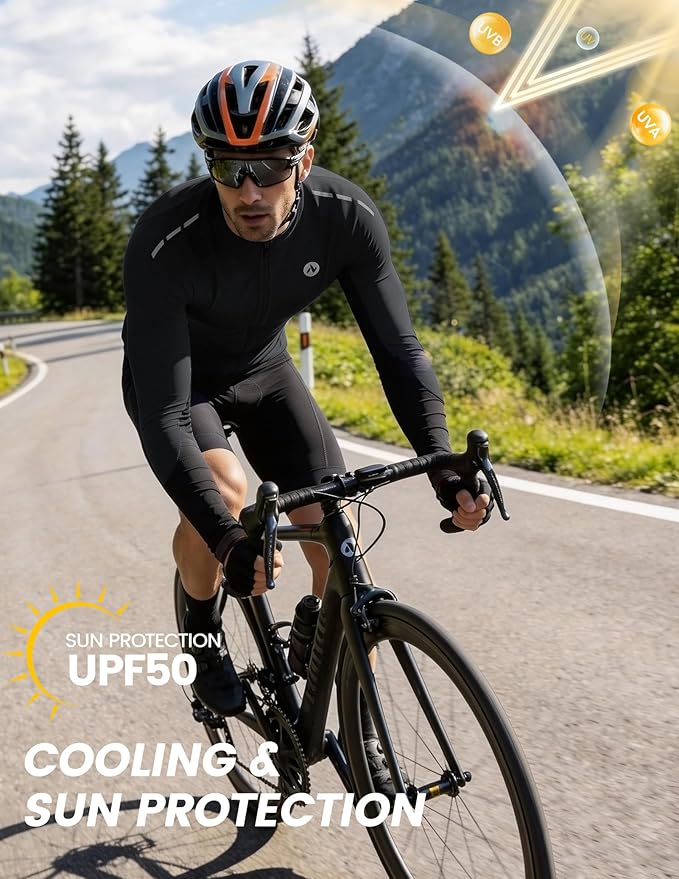 Nepest Mens Cycling Jersey Long Sleeve Bike Jersey UPF 50+ Road Biking Shirts Clothing with 4 Rear Pockets