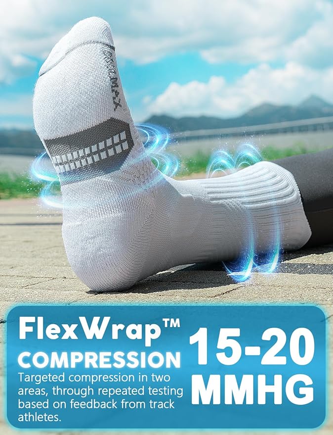 Womens Coolmax Bamboo Viscose Compression Running Crew Socks, Moisture-Wicking Anti-Blister Hiking&Gym Athletic