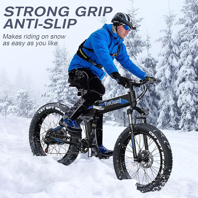 Wooken 26" x4.0 Fat Tire Electric Bike, Folding Electirc Bike for Mountain Commuter, Peak 1000W Motor 21.6 MPH, Ebikes for Adults with 48V/10.4Ah Removable Battery, Suspension Fork, 21 Speed Ebike