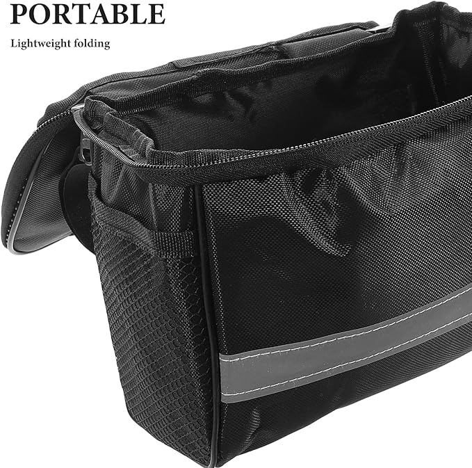 Bike Handlebar Bag Bicycle Top Tube Bag Portable Front Storage Pouch Black Universal Size for Cycling and Motorcycle Accessories