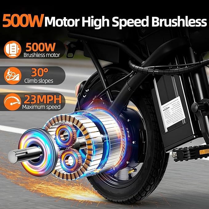 Foldable Electric Bike for Adults，23MPH & 38Miles Long Range Electric Bicycles，500W Motor 48V/12Ah Battery，14" Folding Mini ebikes for Teens，3-Speed & PAS Mode， Commuter City Certified E-Bike