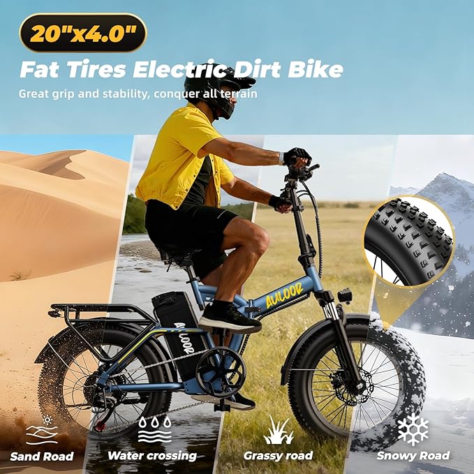 Foldable Electric Bike for Adults, 30+MPH, 48V 20Ah Removable Lithium Battery up to 80Miles, 20" Fat Tire 1000W Peak Motor Dirt Ebike Adult Electric Bicycle for Commute Beach Mountain E Bike
