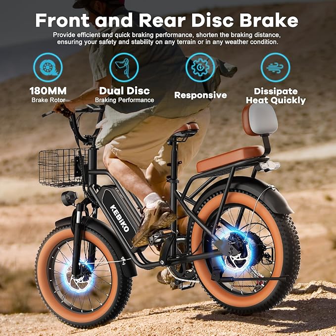 Electric Bike for Adults, 20"x 4" Fat Tire 35MPH Cargo Ebike with Seat, 1450W Peak 2 Seater Commute Bike with 48V 20AH Removable 960WH Battery, 80 Miles Max Range 7-Speed Step-Thru Electric Bicycle