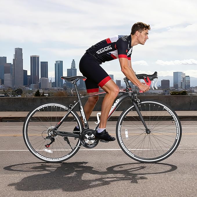 700C Wheel Road Commuter Bike, 14 Speed Shifter, Dual Disc Brakes Racing Bicycle with Light Aluminum Alloy Frame for Adult Men and Women