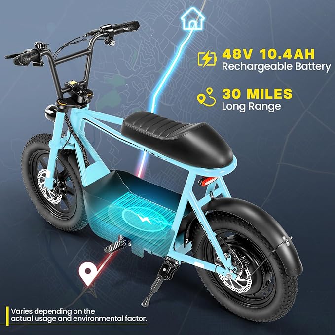Caroma Peak 1200W/1000W/800W/500W Electric Scooter with Seat,16"/20" Fat Tire Ebike All-Terrain,Max 30Miles&20MPH Electric Scooter Adults,Electric Motorcycle Adults with Storage Basket for Cargo&Pets
