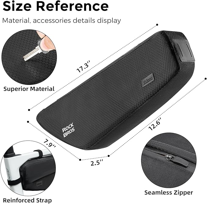 ROCKBROS Bike Frame Bag 2.9L Large Capacity Bike Storage Bag Waterproof Under Top Tube Bike Bag，Narrow Edge Bike Pouch for Mountain & Road Bike
