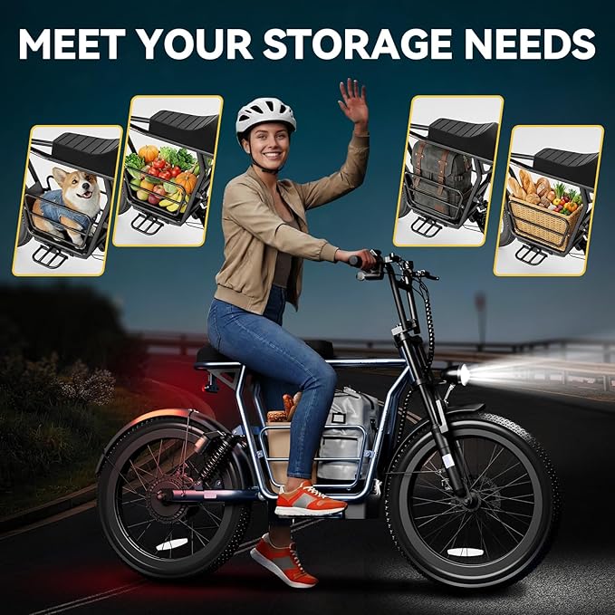 Caroma Peak 1200W/1000W/800W/500W Electric Scooter with Seat,16"/20" Fat Tire Ebike All-Terrain,Max 30Miles&20MPH Electric Scooter Adults,Electric Motorcycle Adults with Storage Basket for Cargo&Pets