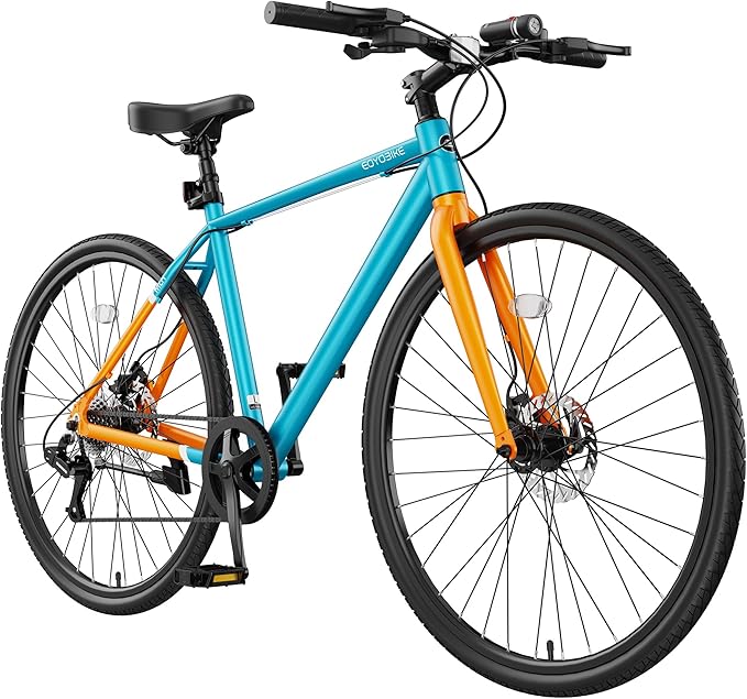 MOONCOOL Hybrid Bike for Men, 700C Aluminum 29LBS Ultra-Light 8-Speed Commuter Bike, 350lb Capacity, 29" Adult Urban Bicycle, Dual Disc Brakes, for Tall Men&Women, 85% Pre-Assembled