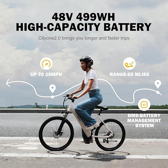 Qlife Cityone 2.0 Electric Bike for Adults,Up to 65Miles,28MPH,1200W Peak Motor 26" Ebike,499WH Certified Battery Electric Commuter Bicycle with Front Suspension & 7-Speed Ebikes