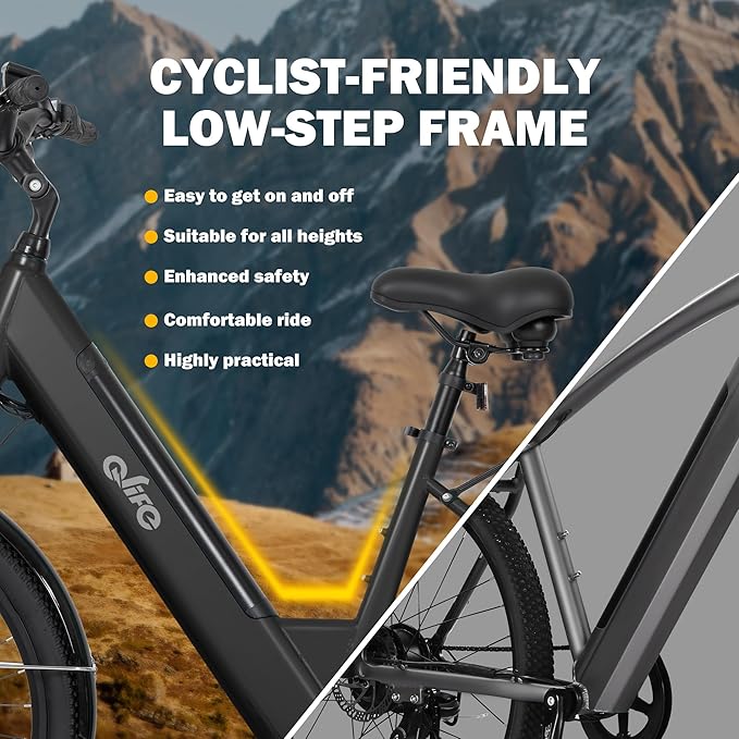 Qlife Cityone 2.0 Electric Bike for Adults,Up to 65Miles,28MPH,1200W Peak Motor 26" Ebike,499WH Certified Battery Electric Commuter Bicycle with Front Suspension & 7-Speed Ebikes