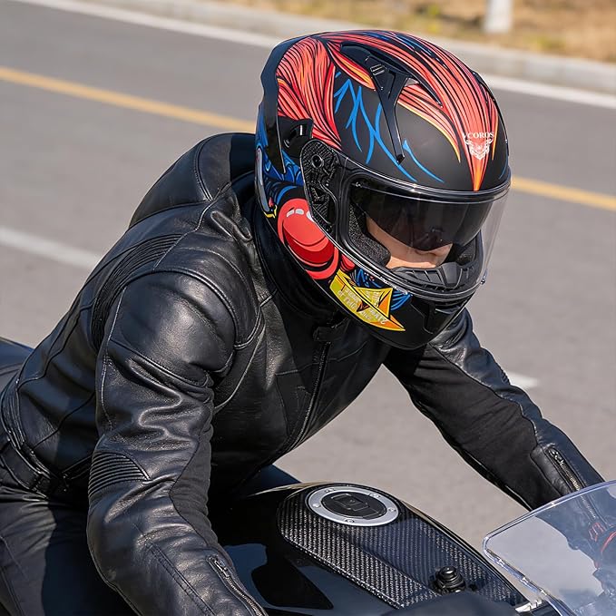 VCOROS Full Face Dual Visor Motorcycle Helmet for Adults Motorbike Street Bike Racing Helmets X9 DOT Approved with Black Visor