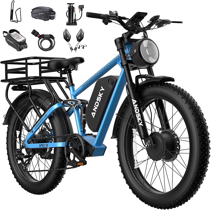Apex 50 Electric Bike Dual Motor for Adults (CA Immediate-De'livery) 52V 25AH/48V 25AH, 26" Fat Tires Full Suspension 35MPH/100Mile, Hydraulic Brake
