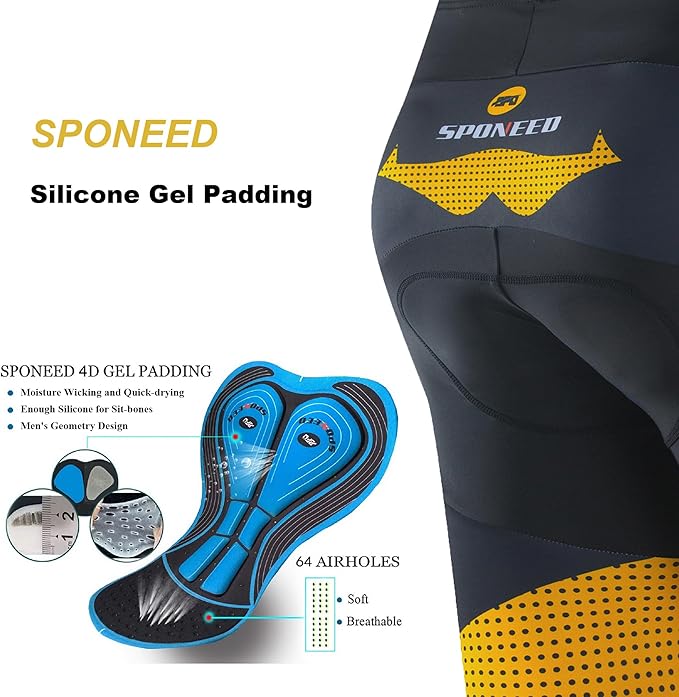 sponeed Men's Cycling Shorts Padded Bicycle Riding Pants Bike Biking Clothes Cycle Wear Tights