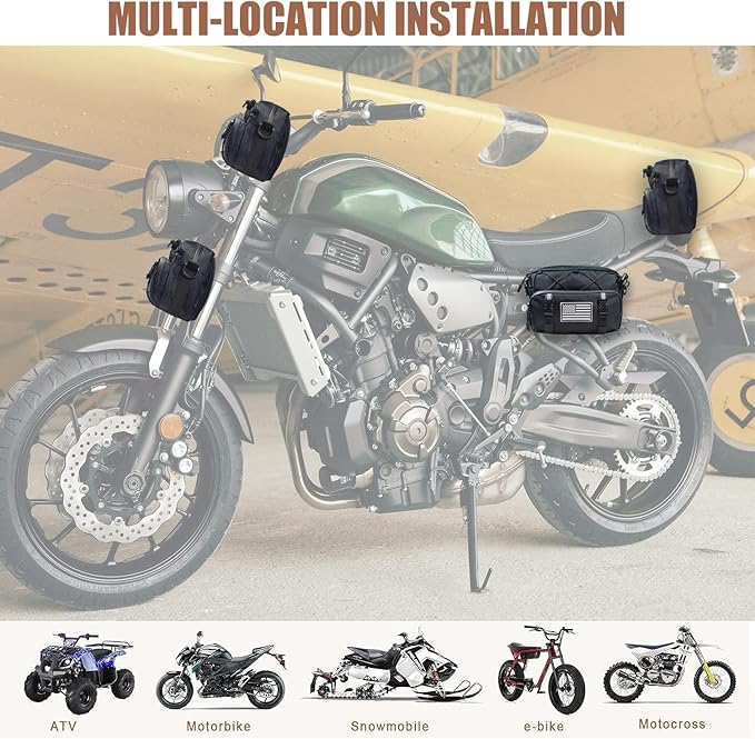 Universal Black Motorcycle Handlebar Bag - Water-resistant American Flag 1680D Tool Bag for Motorbike, Cruiser, Softail, Dyna, Sportsters, Dirt Bike, ATV