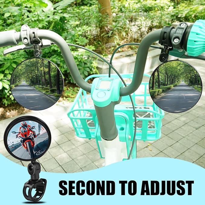 Bike Mirror Handlebar Mount, 2 Pcs 360° Rotatable Adjustable Acrylic Convex Mirror, No Tool Installation, Vibration-Free Wide View for Mountain/Road/E-Bike/Scooter - Bicycle Accessories