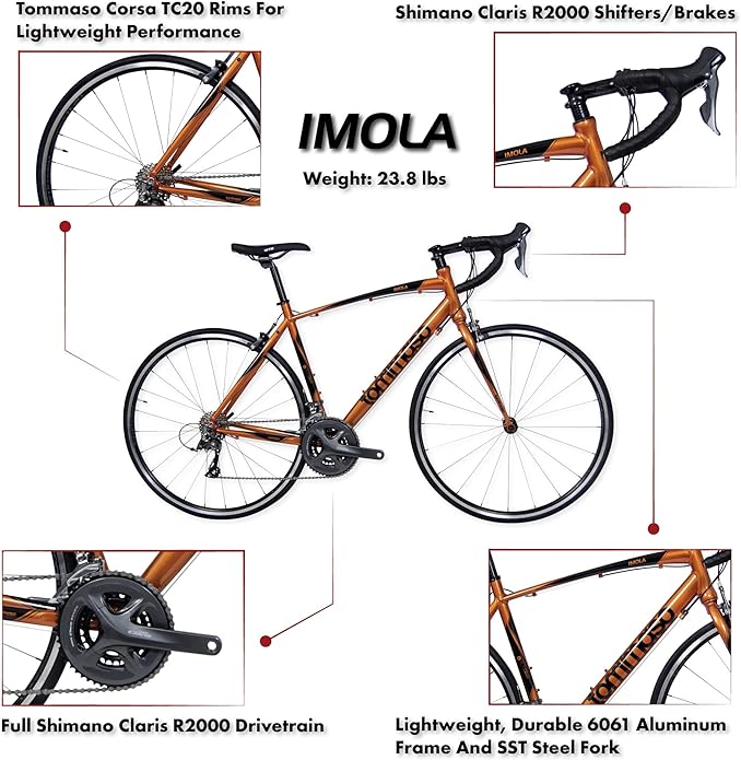 Tommaso Imola - Sport Bike Performance Aluminum Road Bike, Shimano Claris 24 Speeds Road Bicycle Men Road Bikes for Mens