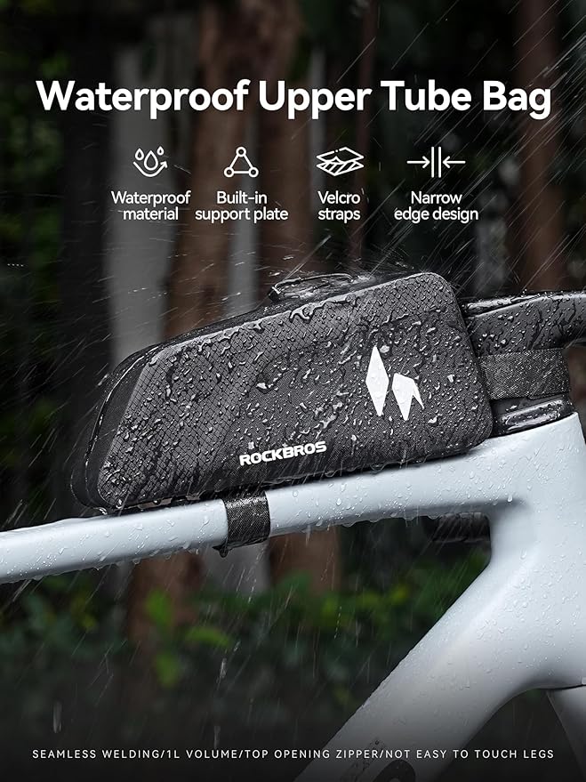 ROCKBROS Top Tube Bike Frame Bag Waterproof Stable & Complete Set 1L Bicycle Storage Front Bag E-Bike Accessories for Women Men Cycling Fits for Outdoor Long Journey MBT Mountain Road Bike Gear Black