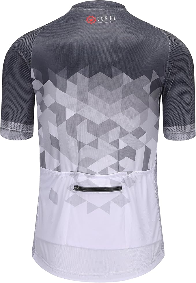 GCRFL Men's Cycling Jersey Short Sleeve Biking Shirt with 3 Rear Pockets + Zipper Pocket Breathable Quick Dry Bicycle Jersey