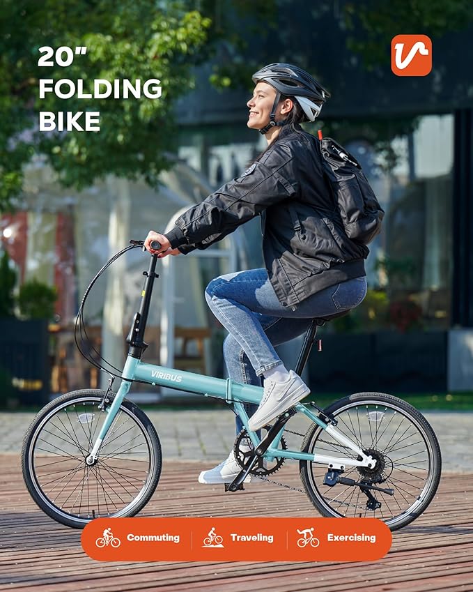 VIRIBUS Folding Bike for Adults, 20 inch Foldable Bike 7 Speed, Lightweight Compact Bicycle, Portable Collapsible Bikes for Adult Men Women City Commuters, 90% Pre-Assembled, Fold Up Bikes
