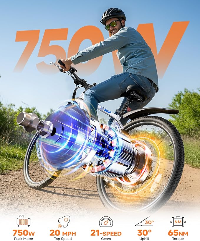 350W Full Aluminum Electric Bike for Adults & Teens, Upgraded Adjustable Handlebars, 21-Speed 26" Commuter E-Bike with Dual Disc Brakes, 40-Mile Range, Mountain Bike for Men/Women
