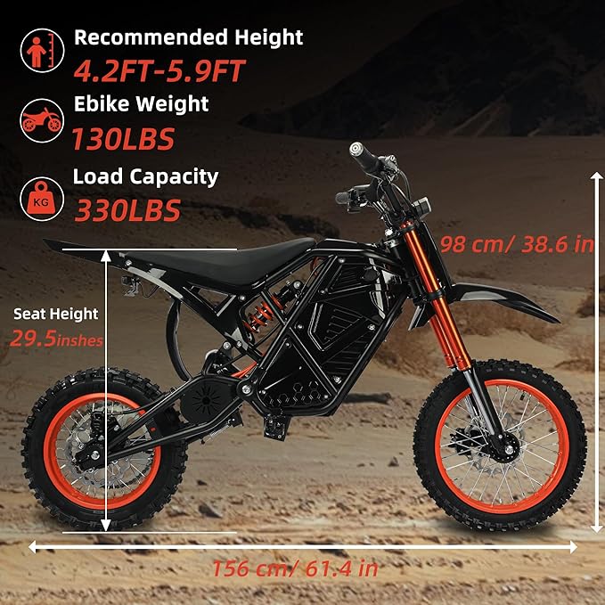 2000W Electric Dirt Bike for Teens & Adults - 37MPH Off-Road EBike, 48V 23AH Removable Battery E Bikes, 14"/12" Fat Tires Bicycle, Hydraulic Brakes Mountain Trail Motorcycle for Ages 13+
