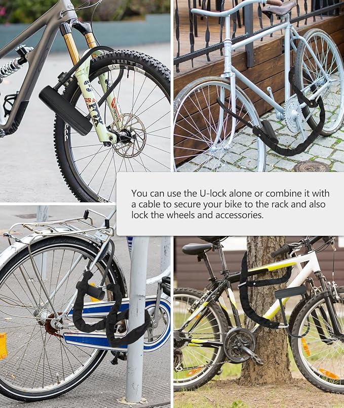 Bike U Lock with 4FT x 6mm Moped Chain, Bike Lock with 2 Keys and Mounting Bracket, Motorcycle U Lock Perfect for Ebike, Escooter, Fat-Tire Dirt-Bike, Tricycle,Bicycle