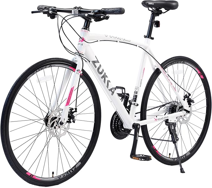 700C Road Hybrid Bike 24 Speed City Bicycle with Dual Disc Brakes, Aluminum Frame, Road Bike for Men Women Adult Comfortable Bicycle
