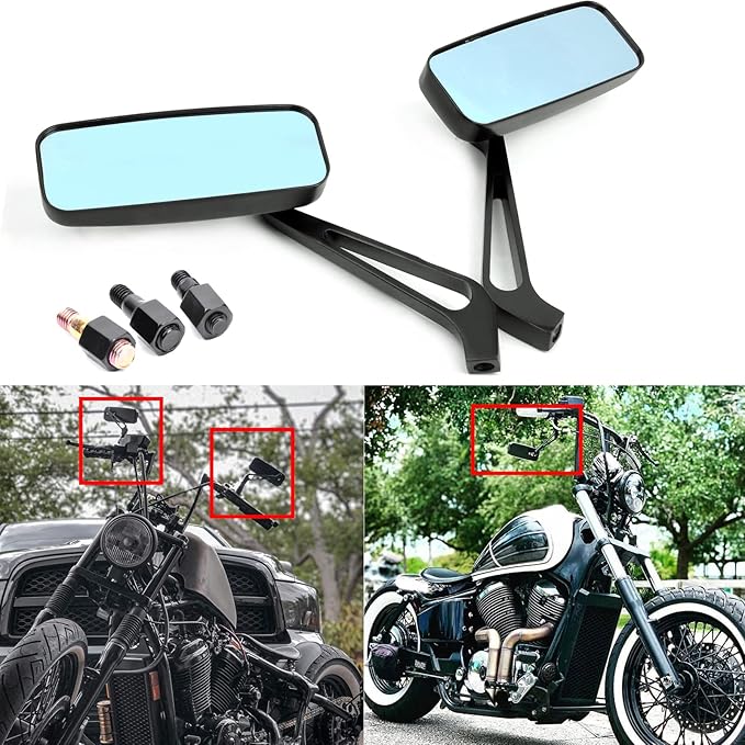 8mm/10mm Black Rectangle Motorcycle Rear view Side Mirrors compatible with Honda Grom Kawasaki Suzuki Yamaha Cruiser Chopper