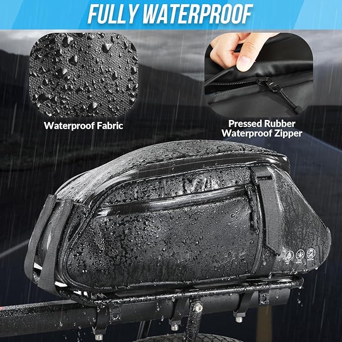WOTOW Waterproof Rear Bike Rack Bag, Reflective Bike Storage Saddle Bag for Bicycles Rear Rack, 8L Panniers Bike Ebike Trunk Bag Cycling Pounch for Travel Commute