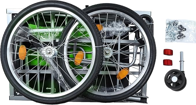 Aluminum Bicycle Trailer, Foldable Bike Cargo Trailer with Universal Hitch, Removable Oxford Fabric Cover, Bicycle Trailers Folding, for Camping, Groceries, 220 LBS Load Capacity, Black+Green