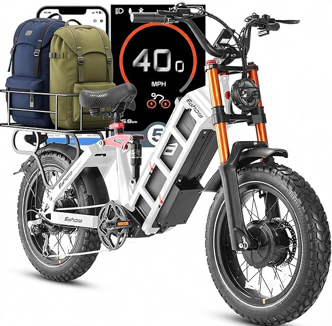 eAhora Juliet Pro 2 Electric Bike for Adult, Dual Motor | 5200W/1200W | 43/31 Mph | 70Ah/60Ah 200 Miles Long Range | 20" Fat Tire | for Commute | Delivery | Women