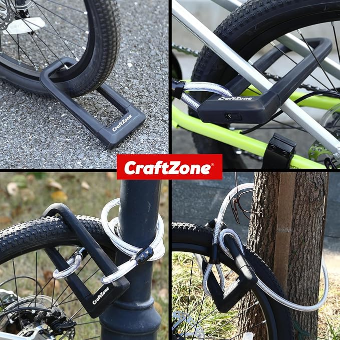 Bike Lock Heavy Duty Anti Theft with 4ft Security Cable Bicycle U Lock with Keys and Sturdy Mounting Bracket for Road, Mountain, and Electric Bikes,Bicycle Lock