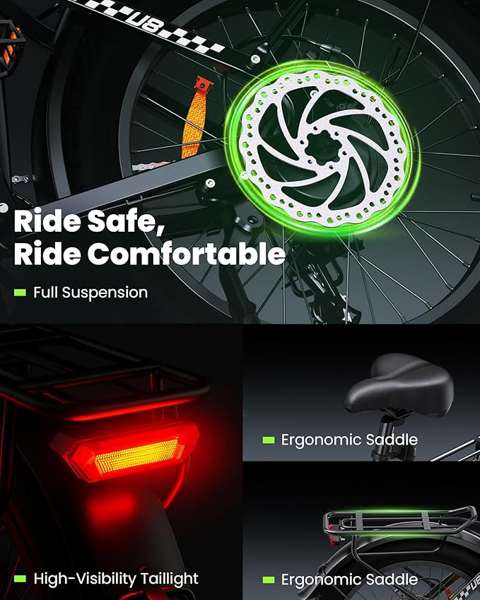 isinwheel U8 Pro Electric Bike for Adults,1500W Peak Motor Ebike,Max 28MPH 75-105Miles Range Electric Bicycle,48V 18AH Battery Commuting 20" Step Thru Fat Tire Ebikes for Adults,7 Speed Gearing