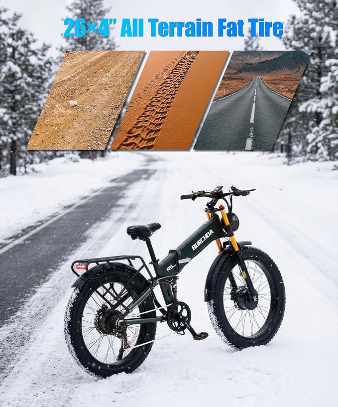 2026 Upgraded Dual Motors AWD Electric Bike for Adults 5000w/3000W/1500W Motor Dirt Ebike 40MPH/30MPH 52V/48V 30Ah/20Ah Battery Up to 90 Miles Long Range 26" Fat Tire Bicycle for Commute Mountains