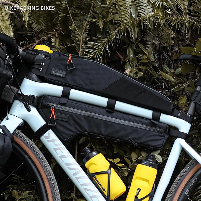 Rhinowalk Bike Frame Bag 2.1L, Waterproof Front Tube Bag with Dual Compartments, YKK Zipper, Phone Storage & Cable Port – Fits Most Bikes – Black
